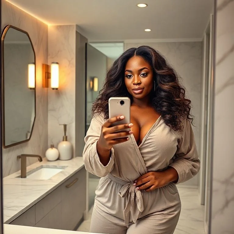 Curvy Black Woman Mirror Image Prompts – Apartment Series